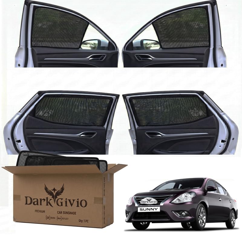 Image of Car Window Sun Shade Protector for Sunny | Exact Fit Non-Magnetic Half Cut Sunshade (Set of 4 /6) | UV Blocker Side Window Car Curtains & Interior Accessory