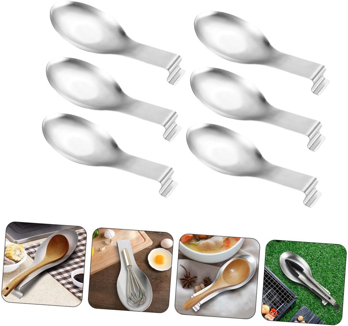 6pcs Stainless Steel Spoon Rest Holder Cooking Utensils Holder for Stove Top Kitchen Chopstick Rest