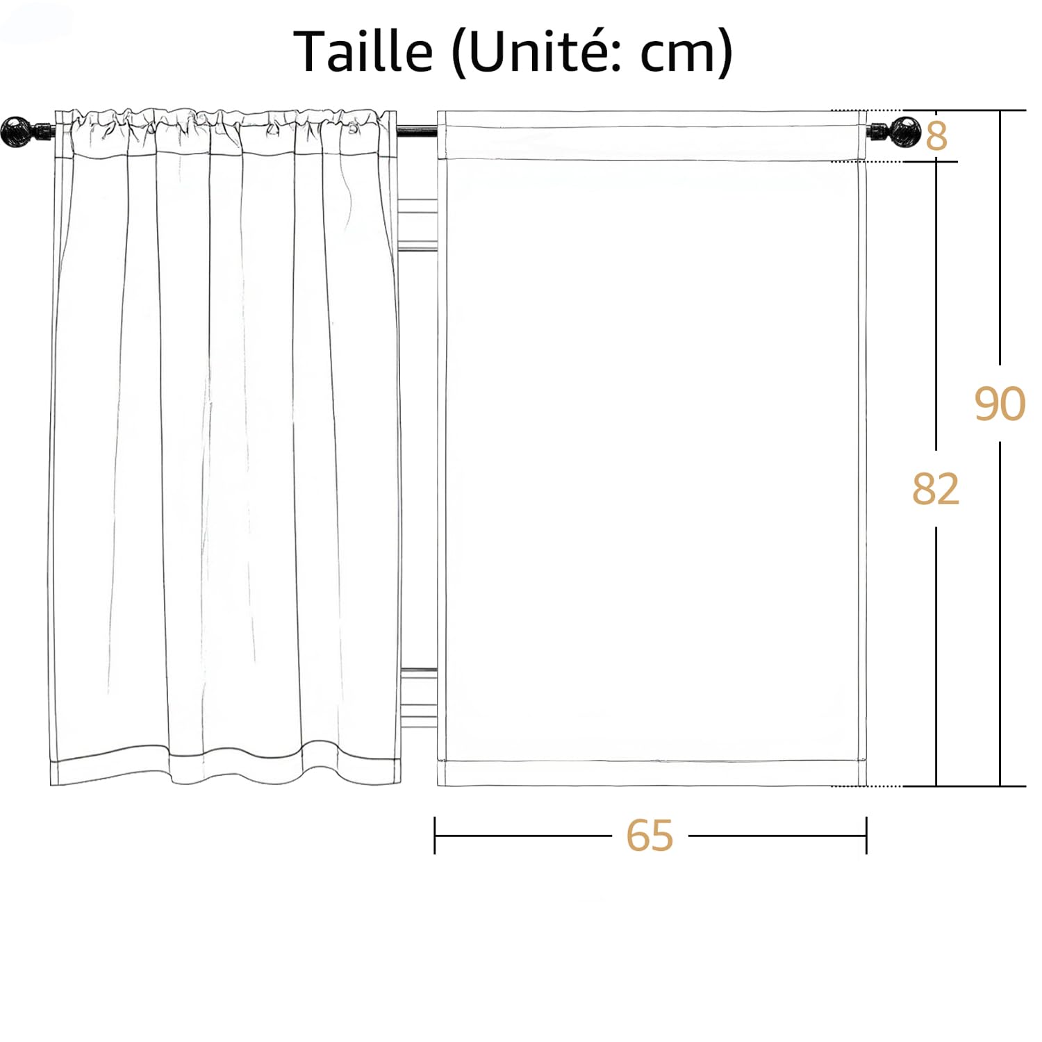 TOPICK Rideau Cuisine Petit Rideaux Court Moderne, 65 x 90(LxH) cm Lot de 2 à Passe Tringle Beige, Brise Bise pour Fenêtre Placard Chambre Porte sous Evier