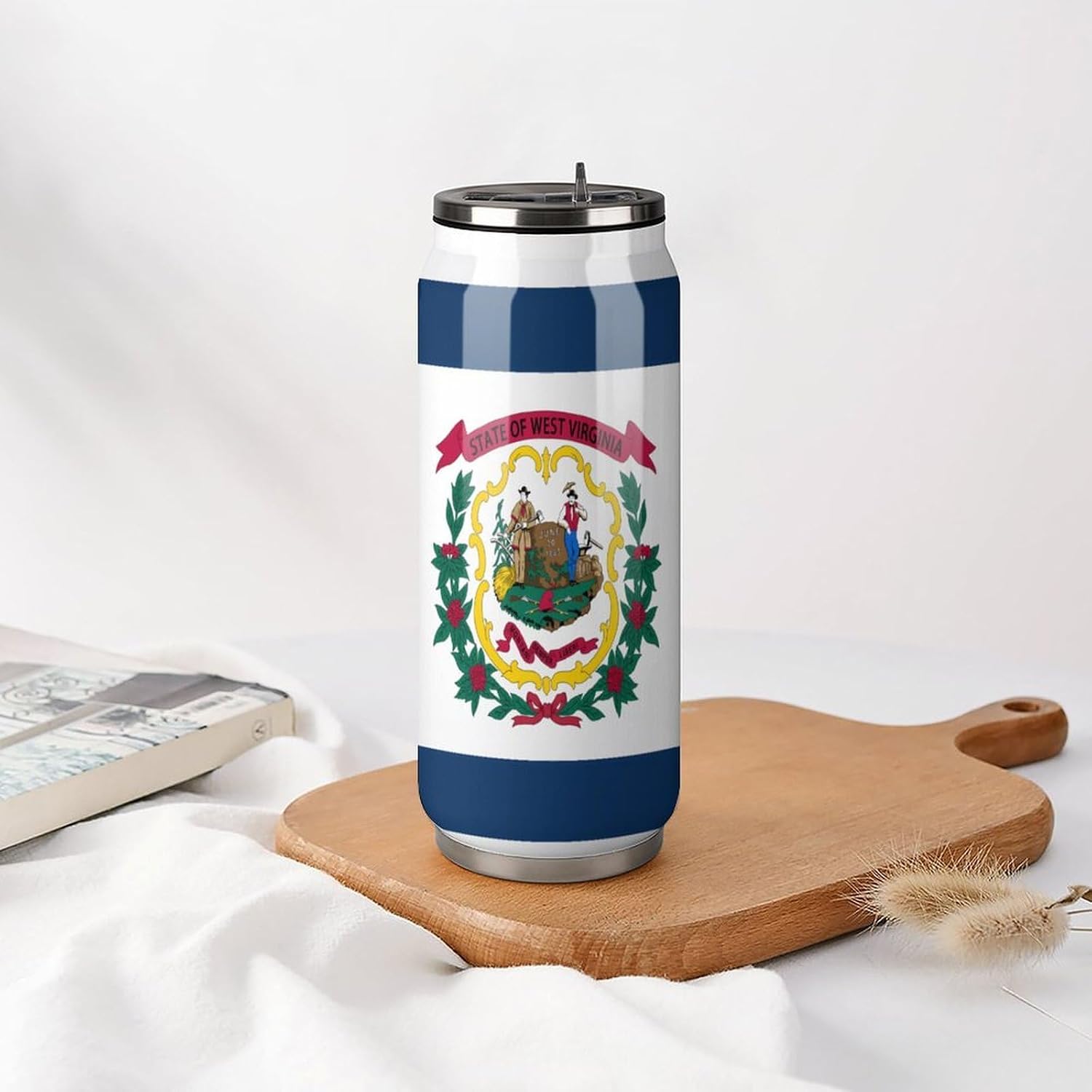 Flag of West Virginia United States Portable Cola Can Shaped Insulated Tumbler with Sippy Cup Lid for Hard Seltzer Beer Drinks