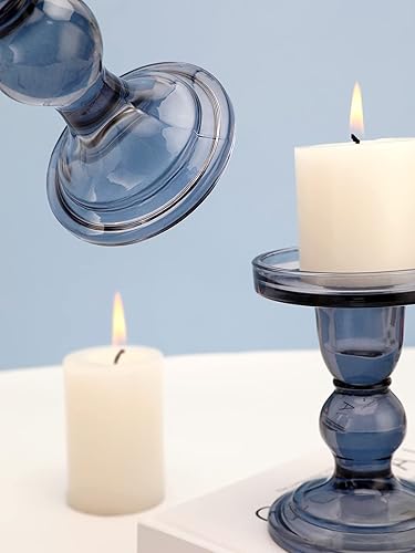 Miniatura 3 de Lewondr Portavelas de cristal, 3 piezas de candelabros transparentes con diseño elegante para velas cónicas de pilar y velas de té, mesa de hogar,