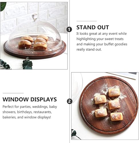 Miniatura 7 de Soporte redondo para pasteles con cúpula acrílica transparente, bandeja de madera para servir postres, pan y aperitivos, ideal para fiestas, bodas y