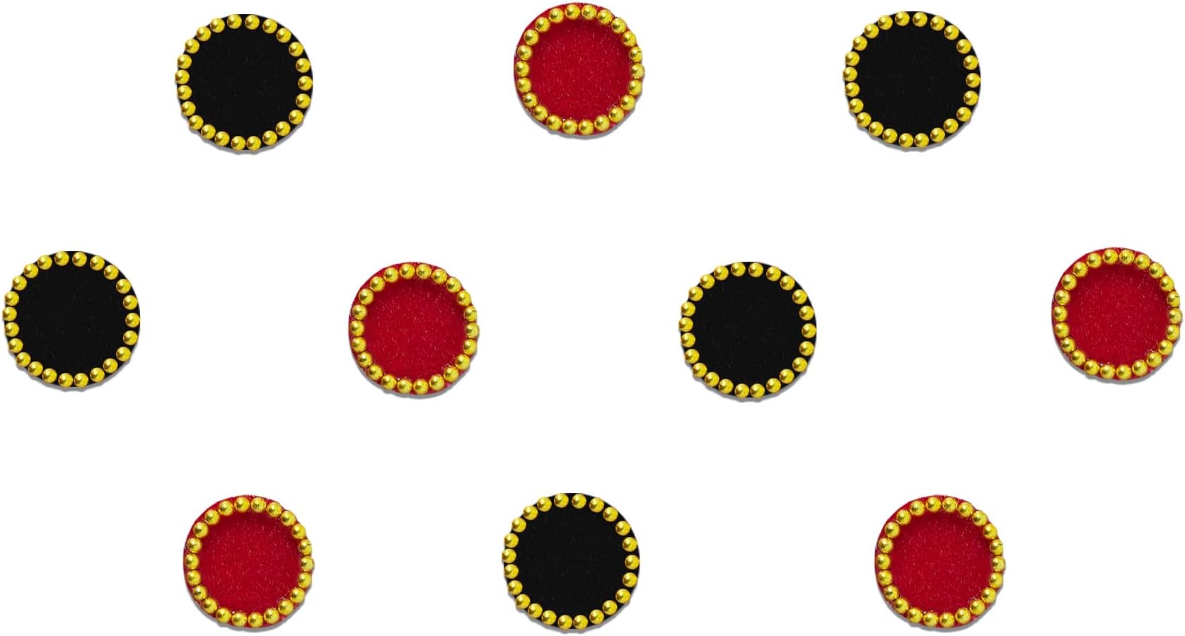Comet Busters Red and Black Round With Gold Beads Border Bindi For Women (6 mm) (BIN135)
