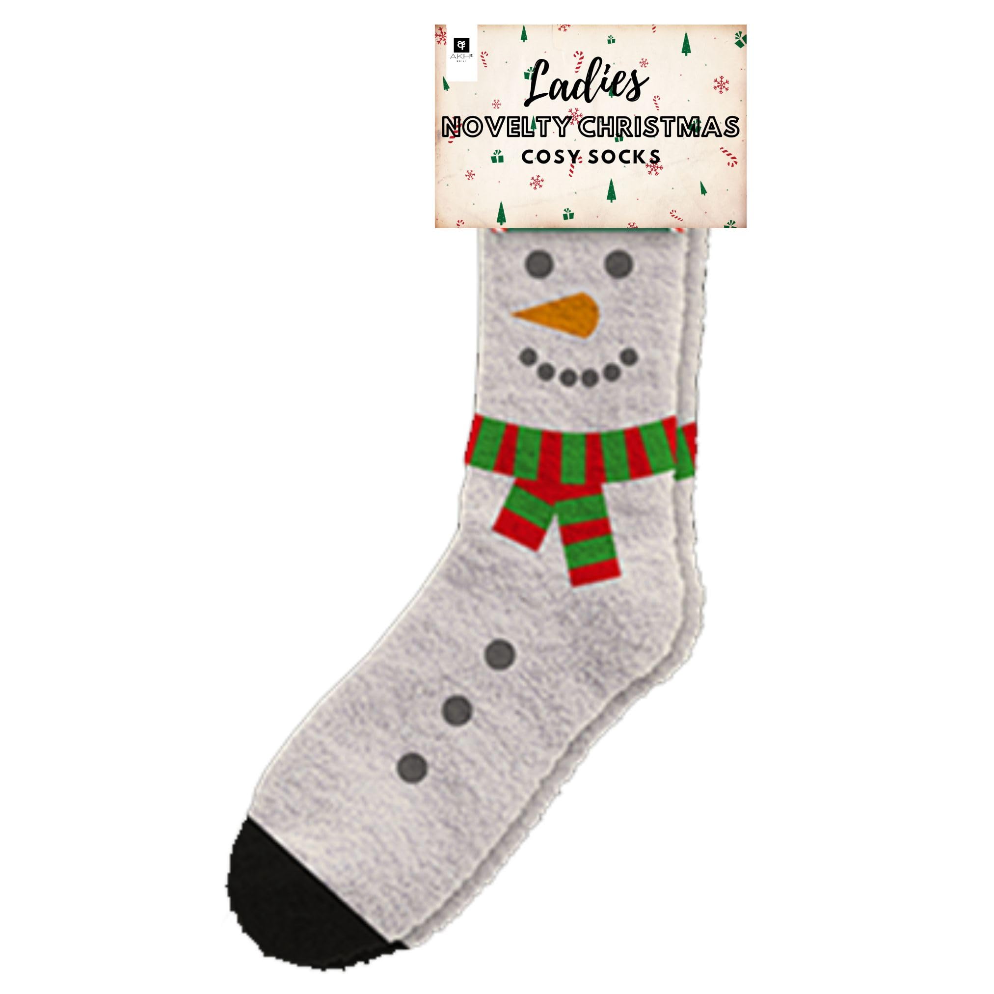 Akh Women's Snowman Cosy Christmas Socks | Festive Novelty Holiday Patterned Socks |