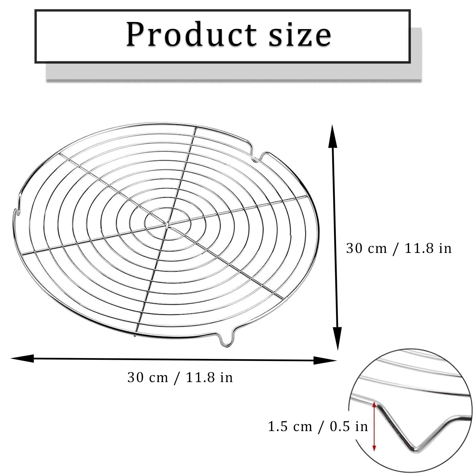 2 Pieces Round Cooling Rack, Stainless Steel Round Wire Oven Racks, Cooling Rack Dish Holder, Baking Cookie Rack, with Feet, for Cooling Baking Cooking Steaming, Metal Silver - Image 2