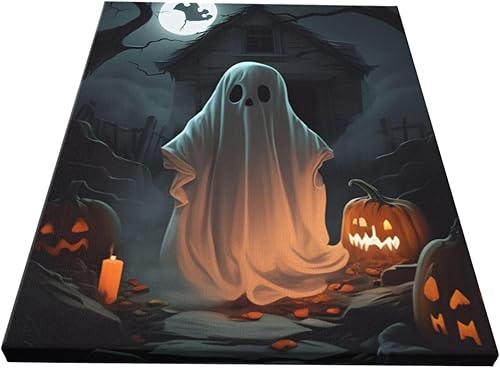 Miniatura 2 de WEASYYDS Lienzo de Halloween para pared, imágenes de fantasmas de Halloween fuera de la cabaña, decoración de pared del hogar, para dormitorio, sala