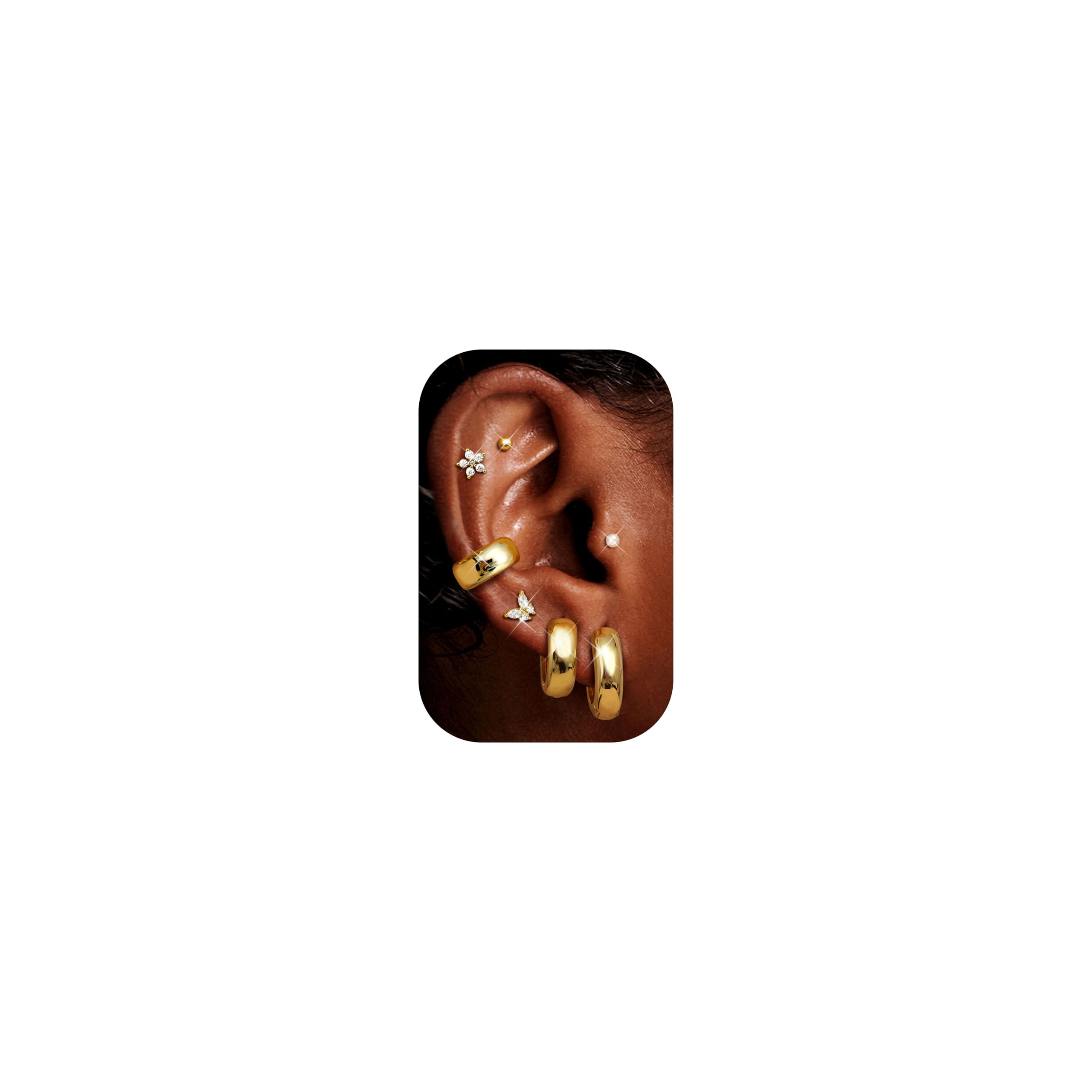 Dochais 7 par hipoalergicznych kolczyków z 14-karatowym złotem dla kobiet, stal chirurgiczna 316l, płaskie plecy, do wielokrotnego piercingu, biżuteria prezent, złoto i srebro