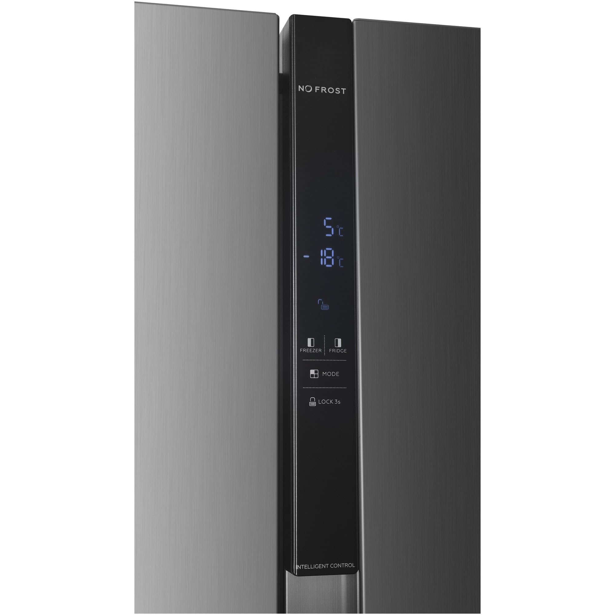 Side-by-Side Kühlschrank HSBS-HM439NFINVXWDD, 439 L, Energieklasse D, No Frost, Inverter-Kompressor, Wasserspender, 288 L Kühlteil, 151 L Gefrierteil, LED-Touch-Display, Silber/Grau