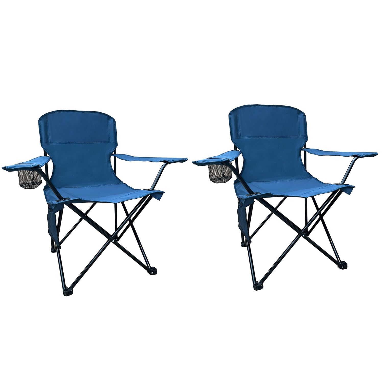 2PCS Folding Camping Collapsible Chairs Heavy Duty Lawn Chair with Cooler Bag, Storage Pocket, Waterproof Bag Outdoor Arm Chair, Supports 225LBS, Cyan