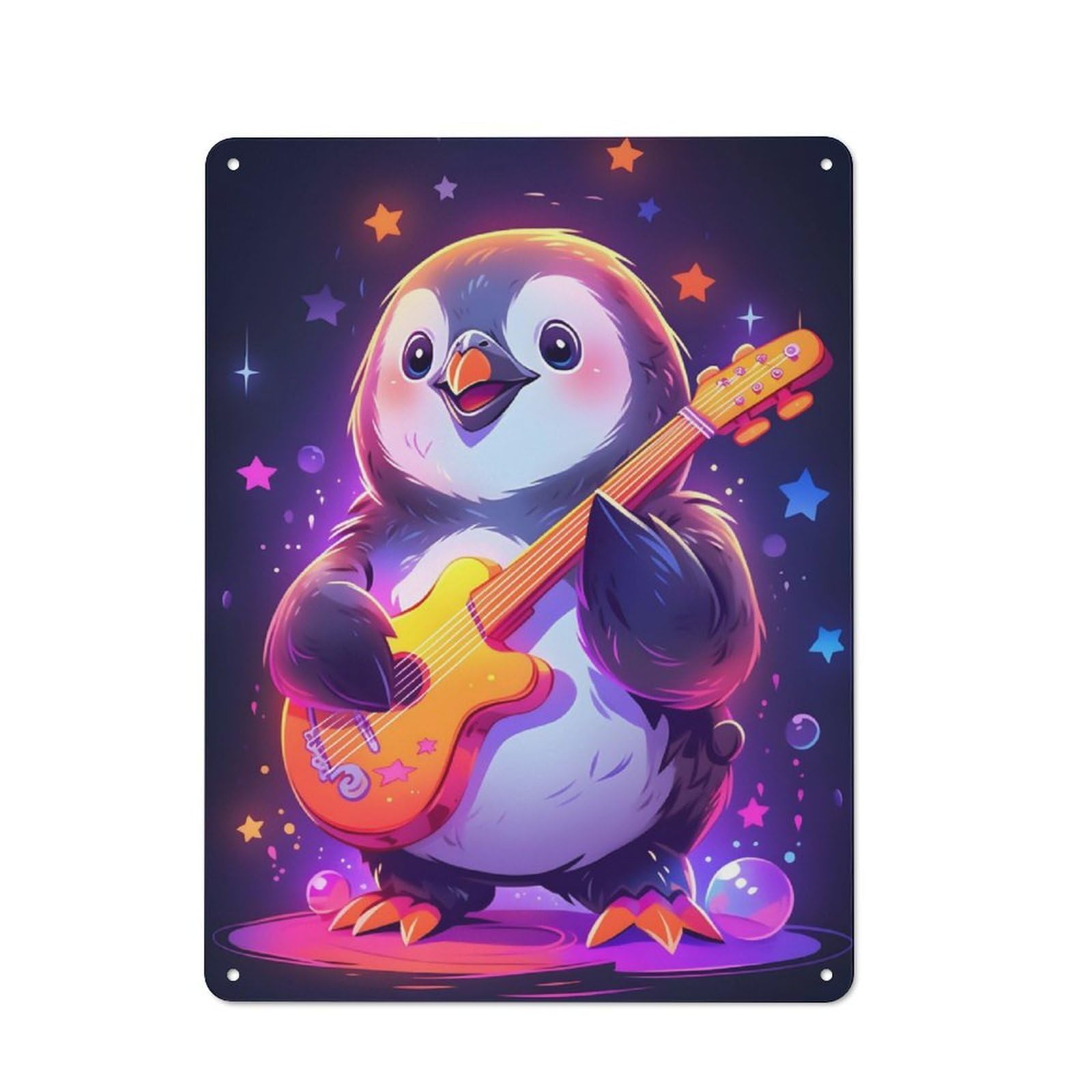 Junmoney Penguin Guitarist For Café Or Restaurant, Vintage Tin Wall Plaque 40X30cm, New Home Wall Decor For Café Owners And Decorators
