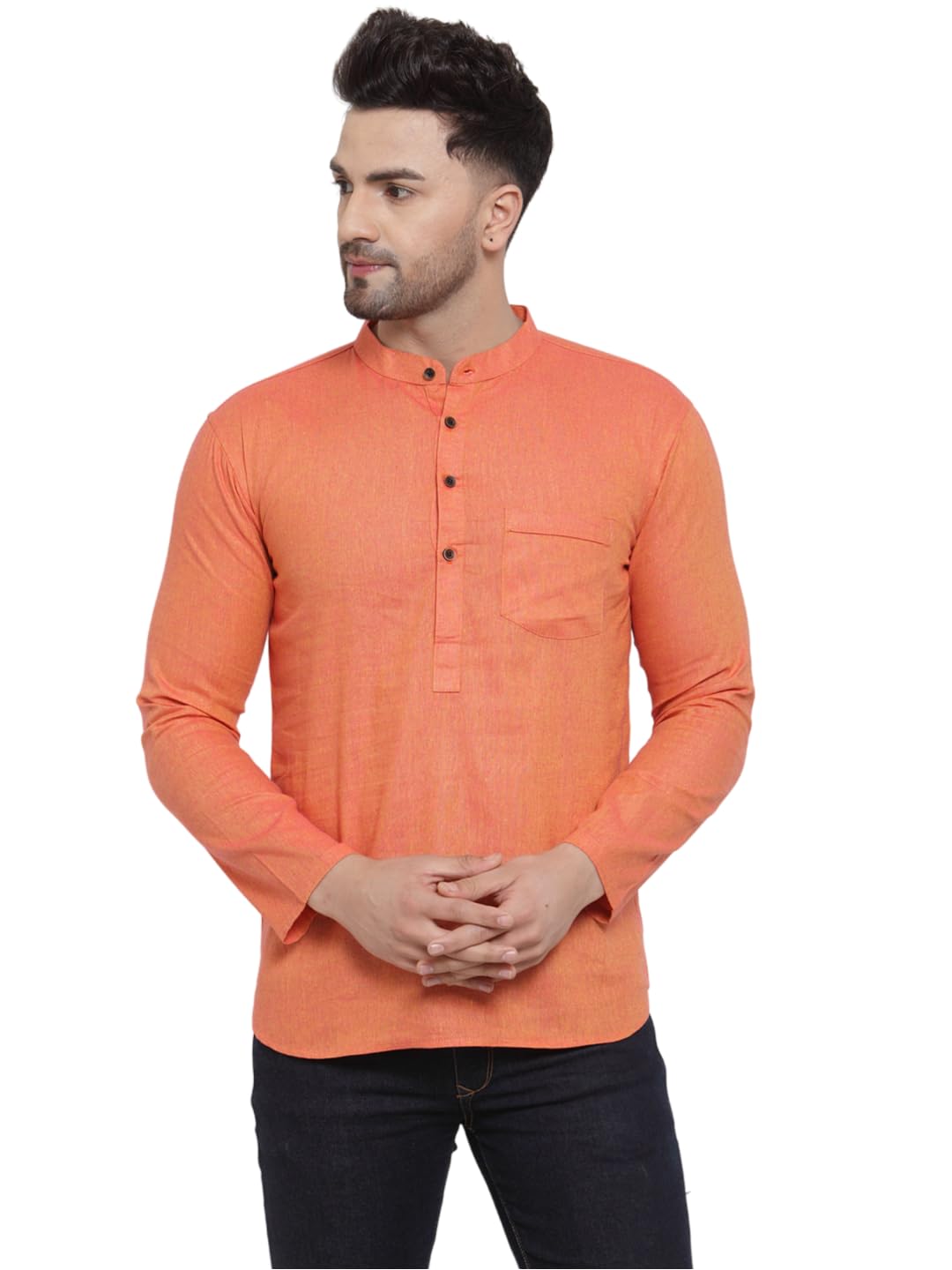 aarsha Orange Shine Men's Cotton Short Kurta-picture-37