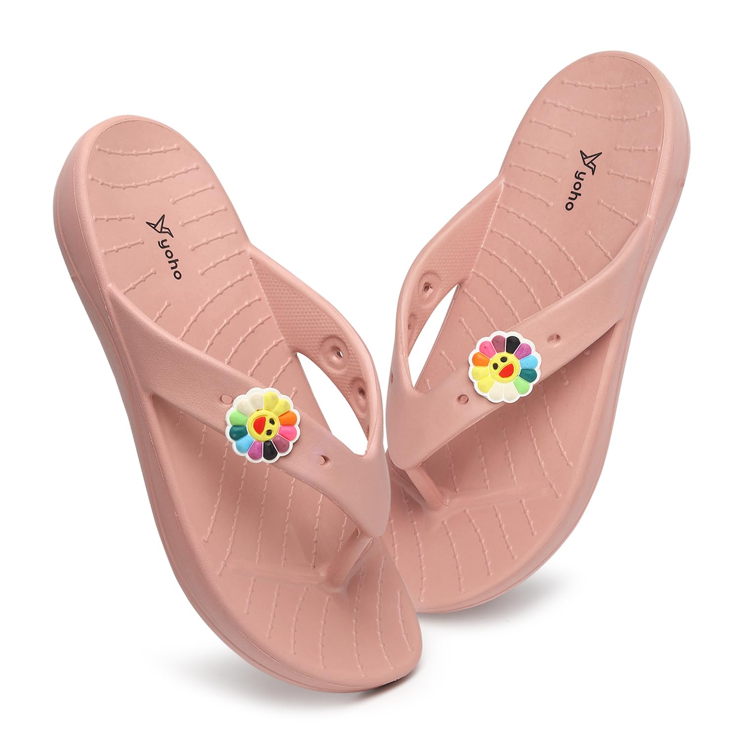 YOHO Women Slippers Drizzle Nova, Soft and Lightweight Flipflop Footwear for Woman with Charms, Home Wear Bathroom Chappal for ladies | Baby Pink - UK 4