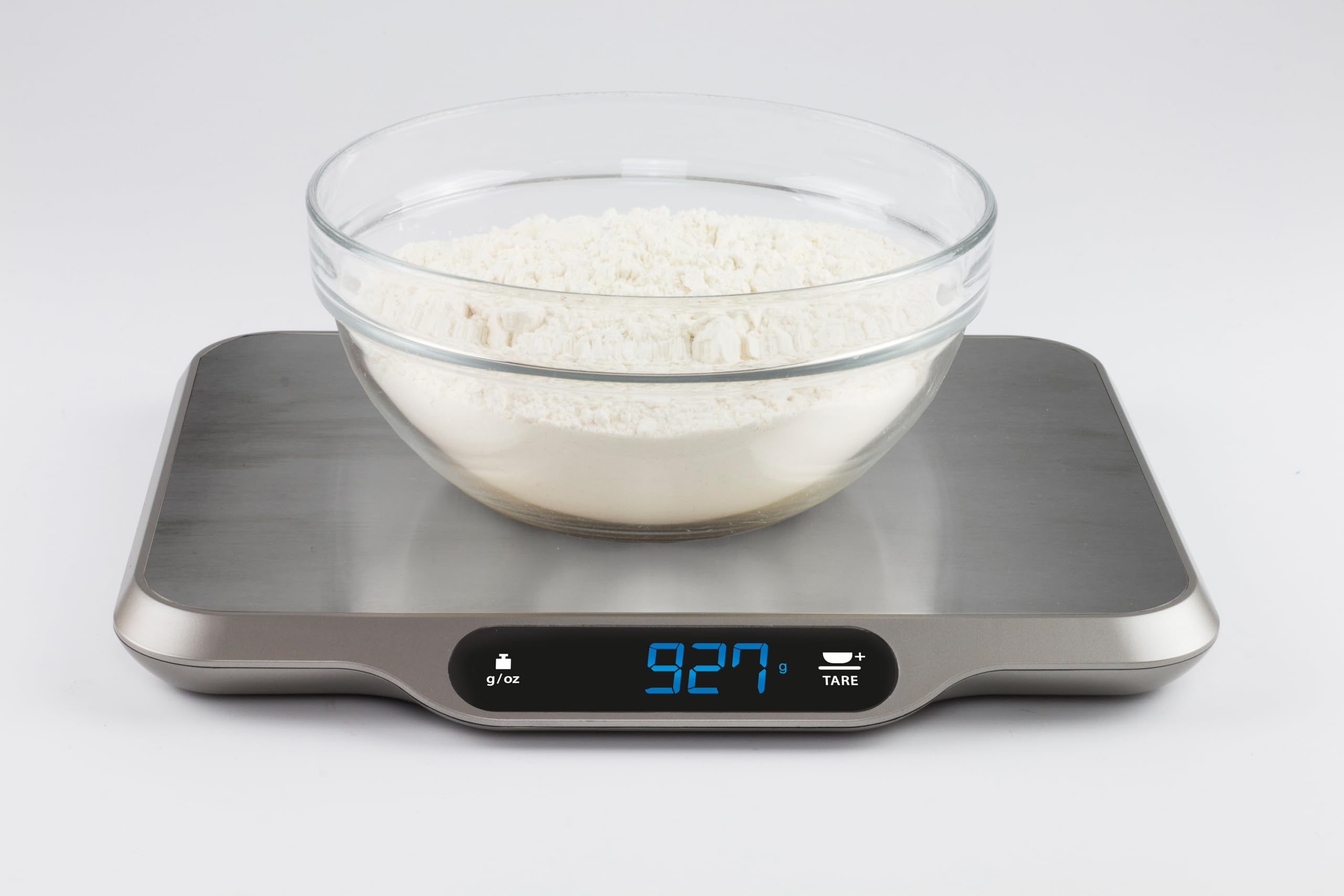 CASO L15 - Bascula de cocina con pantalla LCD, gran superficie de acero Inoxidable (30x22 cm), manejo táctil, función de tara y hold, graduación precisa de 1 g, hasta 15 kg