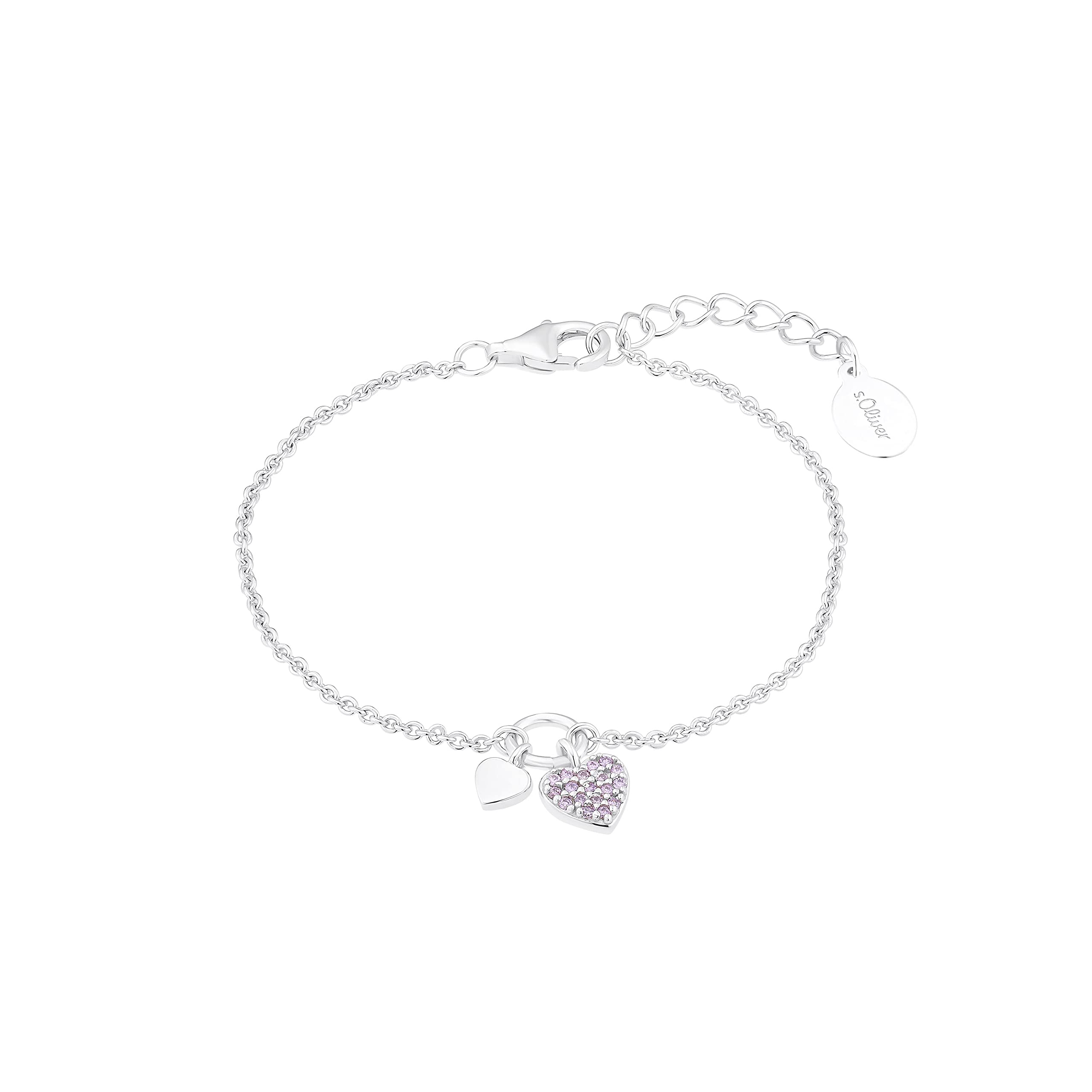 s.Oliver bracelet 925 sterling silver girls children bracelet, with zirconia synth., 14+2 cm, silver, heart, comes in jewelry gift box