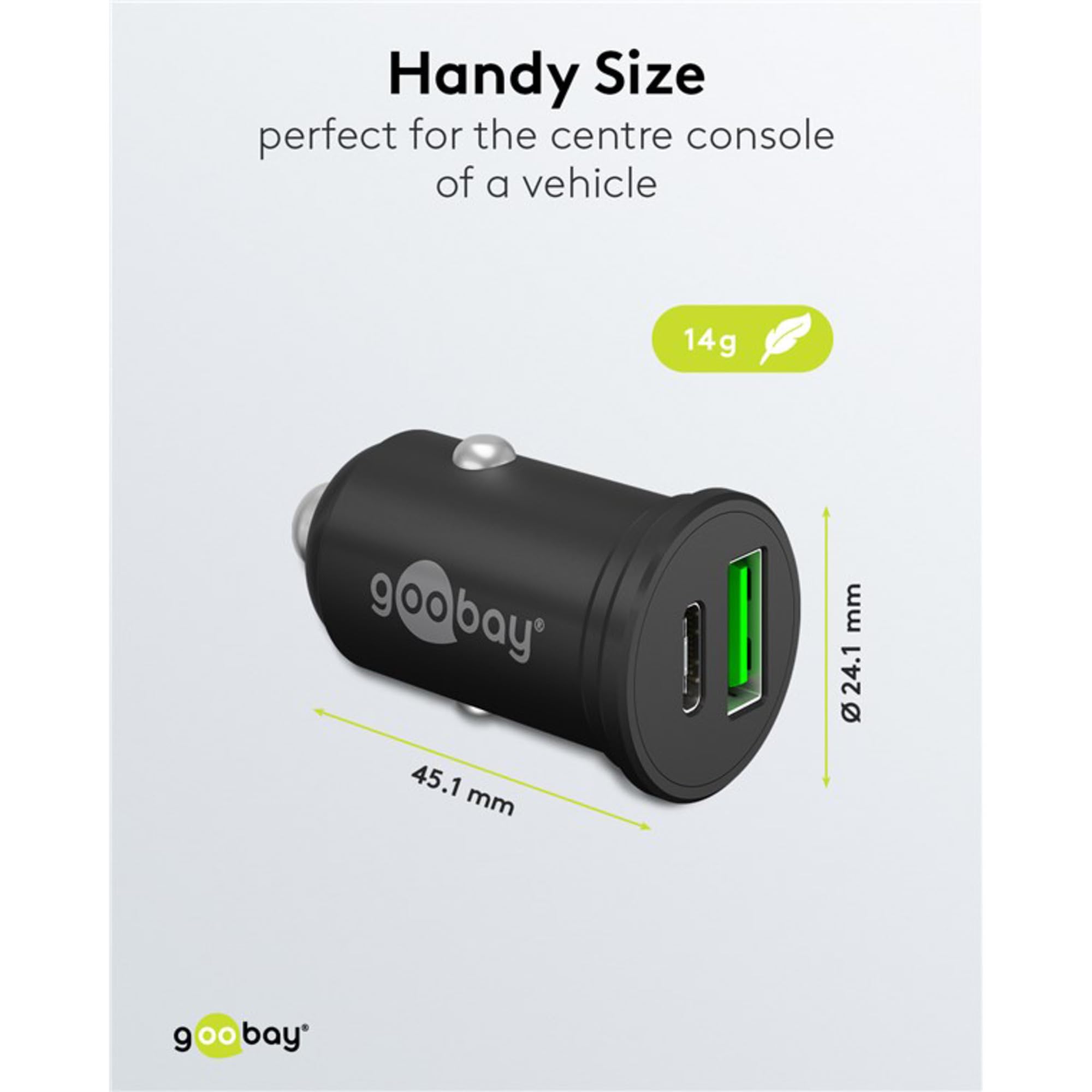 Goobay 61739 - Caricabatteria da auto Dual USB, ricarica rapida, USB 3.0 e USB-C/adattatore accendisigari per auto con erogazione di potenza 45 W a 12-24 V