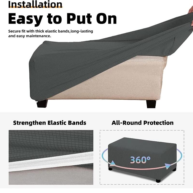 Copri Poggiapiedi Quadrato Elasticizzato In Velluto, 68-81 Cm, Rimovibile E Lavabile, Per Pouf E Sgabelli, Khaki - 6
