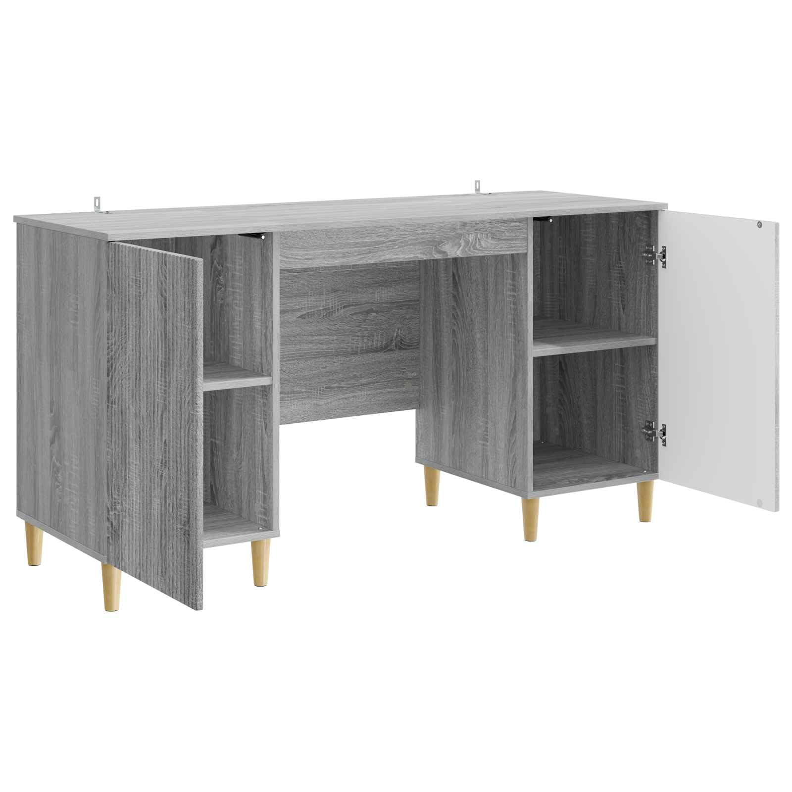 Scrivania grigio sonoma in legno ingegnerizzato 142,5 x 50 x 75 cm con ripiani e porte per studio ufficio casa smartworking postazione lavoro computer gaming
