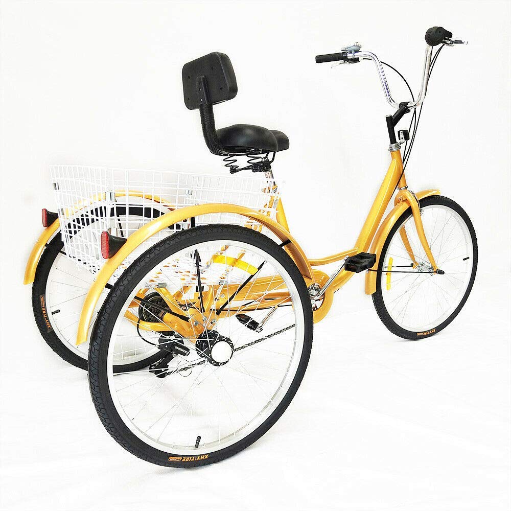 Tricycle Adulte 24 Pouces, 3 Roues, 6 Vitesses, avec Panier, pour Adultes et Personnes âgées, vélo pour Le Shopping, Les Sports de Pique-Nique en Plein air