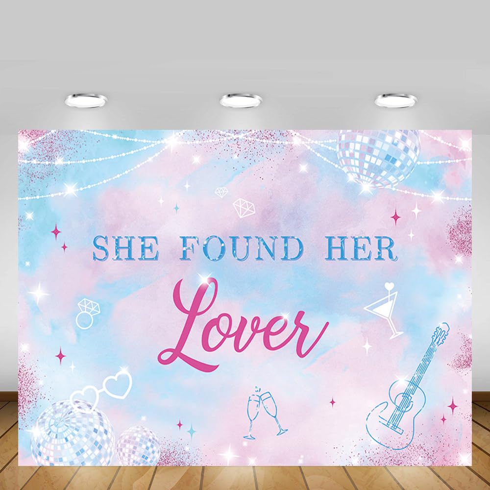 MEHOFOND She Found Her Lover Party Banner, Rainow Pastel Glitter Bachelorette Bridal Party Decorations, Bridal Shower Bride to Be Photo Backdrop 7x5ft