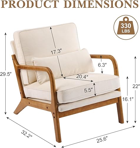 Miniatura 153 de Karl home Silla decorativa moderna de mediados de siglo con almohada, silla tapizada de tela bronceadora, con brazo de salón con marco de madera
