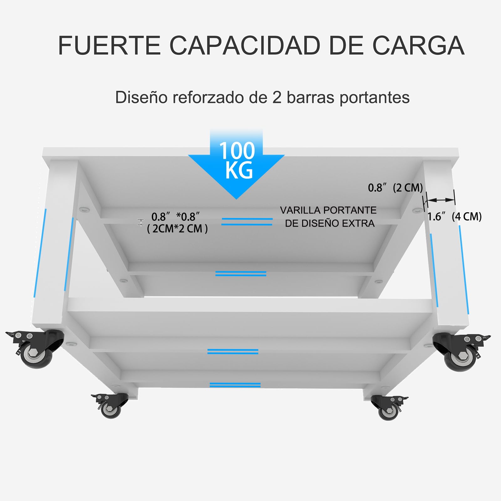 PUNCIA Mesa para Impresora de 2 Niveles con Ruedas Soporte para Impresora móvil de Madera y Metal Carro para Impresora Estante de Almacenamiento 60 x 60 x 32 cm Blanco para Oficina Hogar Escuela