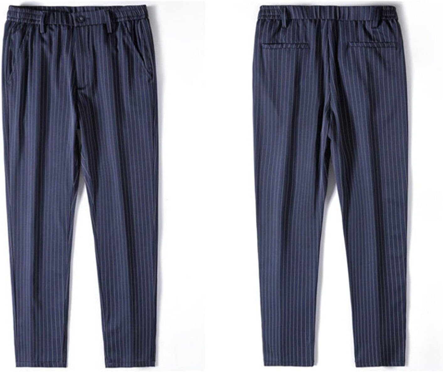 Men Casual Crop Slim Striped Suit Pants Solid Striped Pocket Pant Waistband Trouser Plaid Business Suit Dad Pants