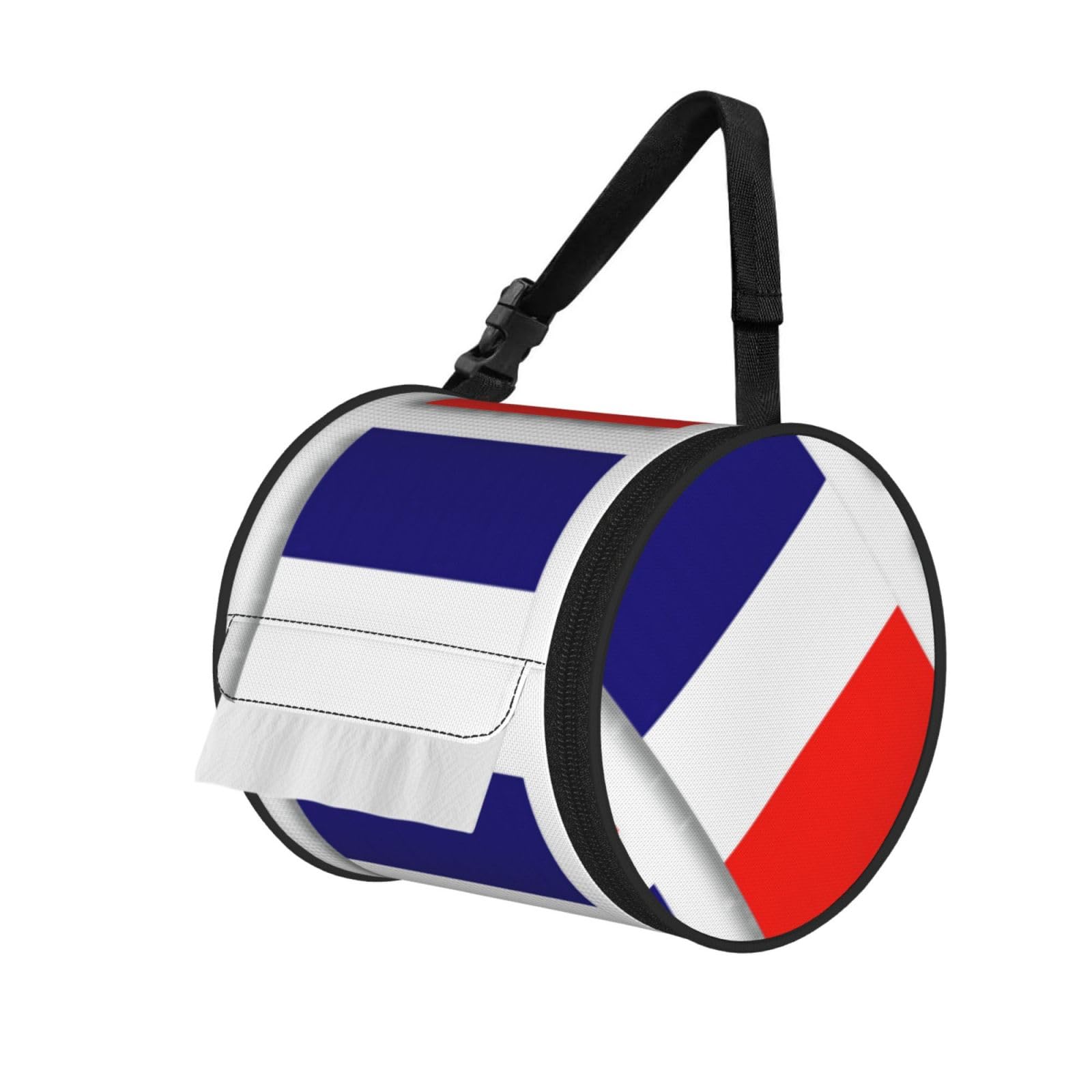 French Flag Print Round Paper Tissue Holder With Shoulder Strap, Portable Roll Case For Caravan Travel Use