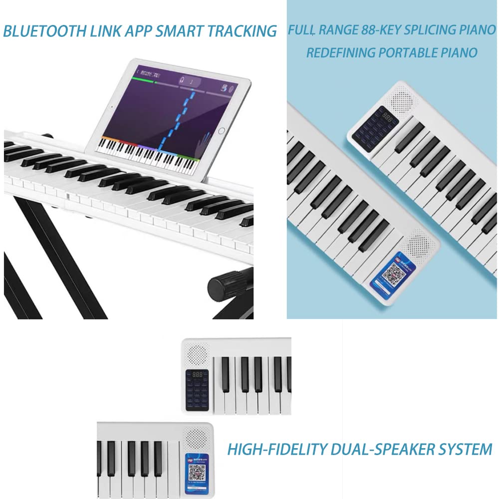 Piano de teclado plegable, piano digital portátil de 88 teclas de tamaño completo con Bluetooth y batería de 1750 mAh compatible con aplicación de conexión inteligente, controlador USB/MIDI, para