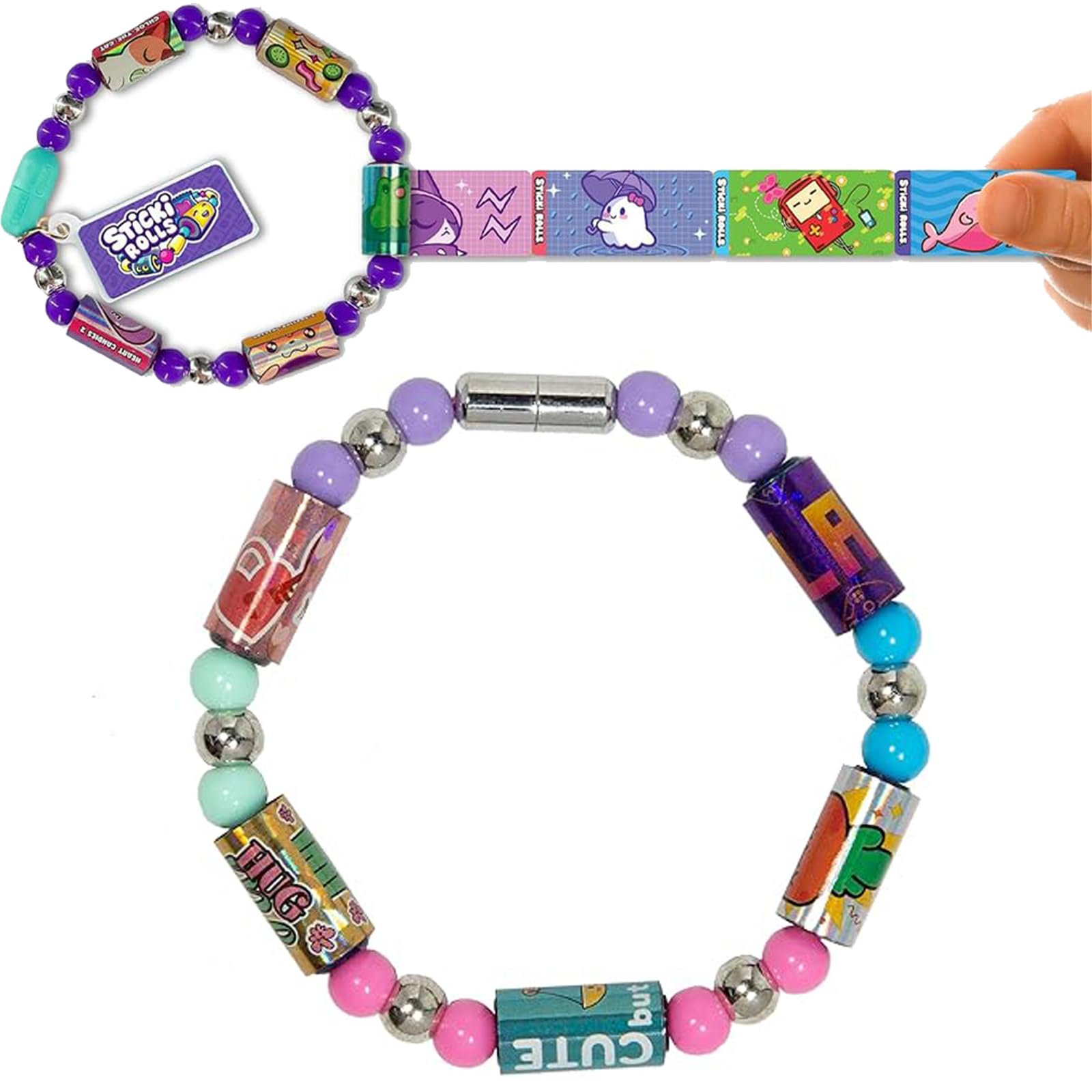 Sticky Rolls Bracelet, DIY Sticker Making Kit for Kids, Wearable Crafting Fun with 50pcs Random Sticker Bracelets, Creative Jewelry Making Set for Girls, Adjustable Bangles for Kids-picture-46