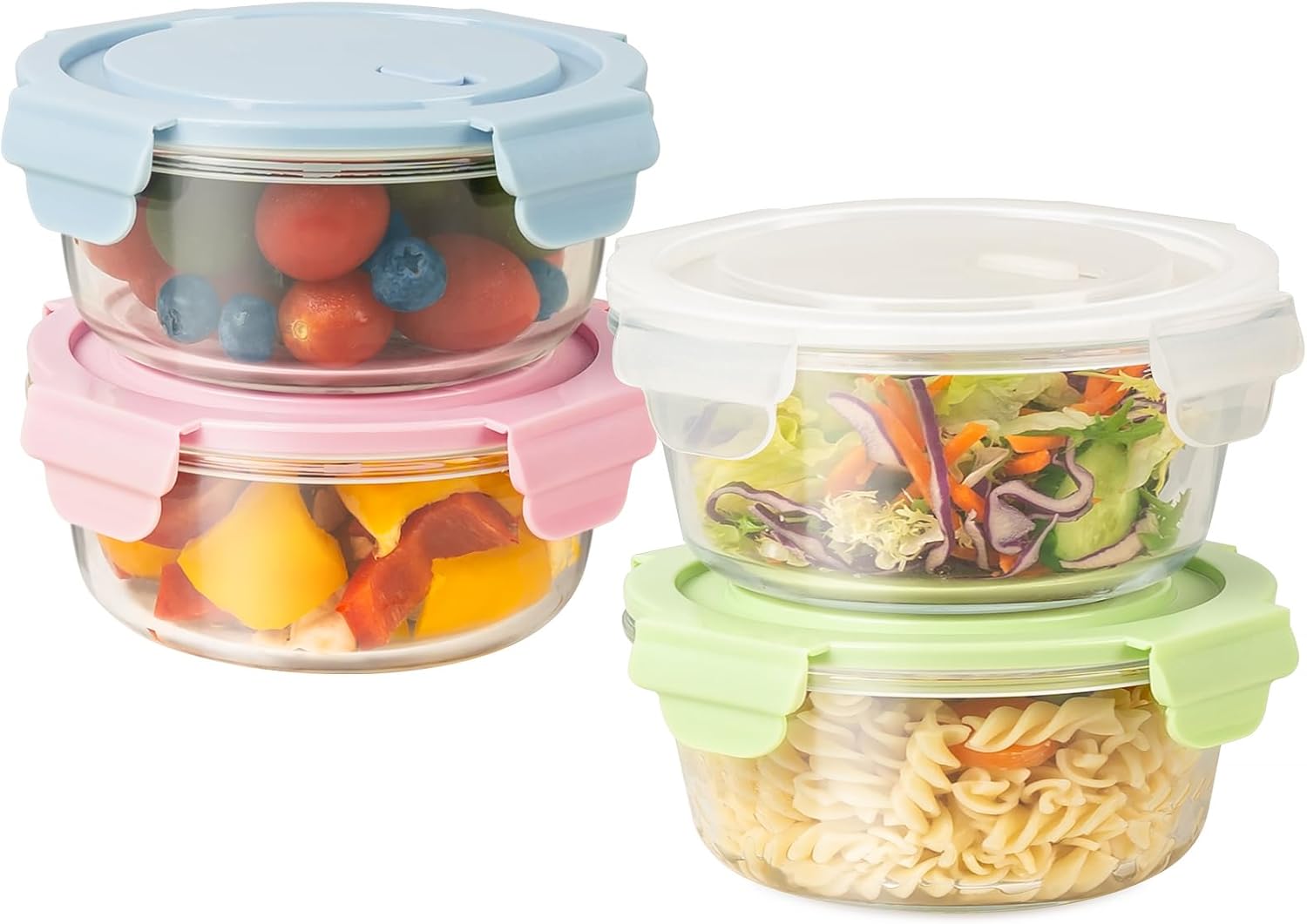 20oz Food Storage Containers with lids Set, Airtight 2.5 Cup Glass Meal Prep Containers, Heat-Resistant BPA-Free Glass Containers for Soup Leftover, Microwave, Dishwasher Freezer Safe (4 Packs)