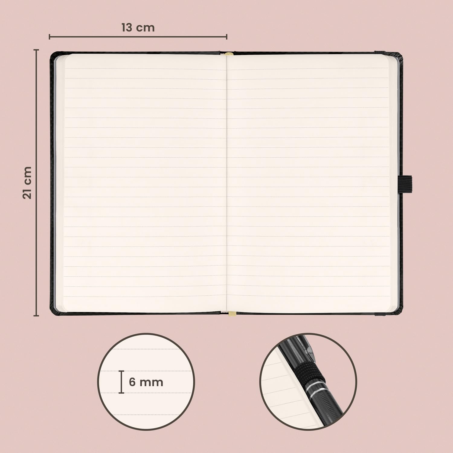 NOTIQUE Lined Notebook with Elastic Band, 13 x 21 cm, Approx. A5, Designer Hardcover Notebook, Notepad, Journal, Diary for Adults, Women (Elegant) - Image 2