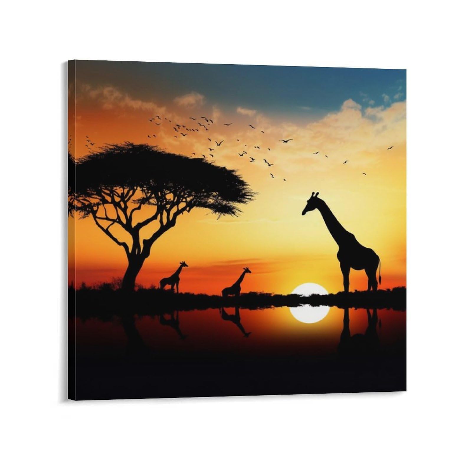 Giraffe Sunset Canvas Wall Art for Bedroom 28x28inch(70x70cm) Canvas Prints Artwork for Walls Modern Picture Artwork Painting for Living Room Aesthetic Wall Paintings for Bathroom Kitchen Office Decor