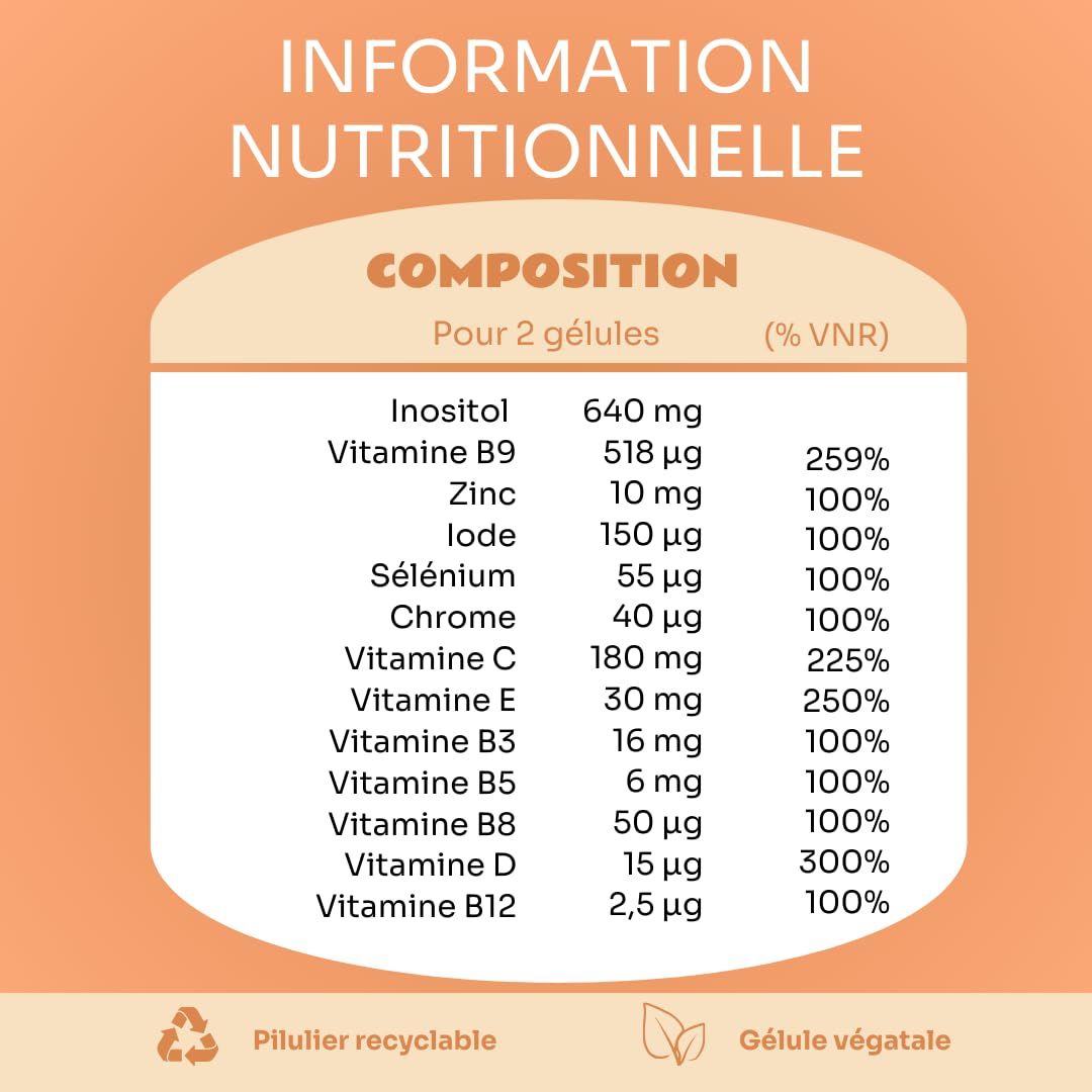 Fertilité, Conception et Grossesse | Complément alimentaire, Vitamine B9 (acide folique), Myo Inositol, Iode | La fabrique des mamans, 30 jours, Vegan, Fabriqué en France