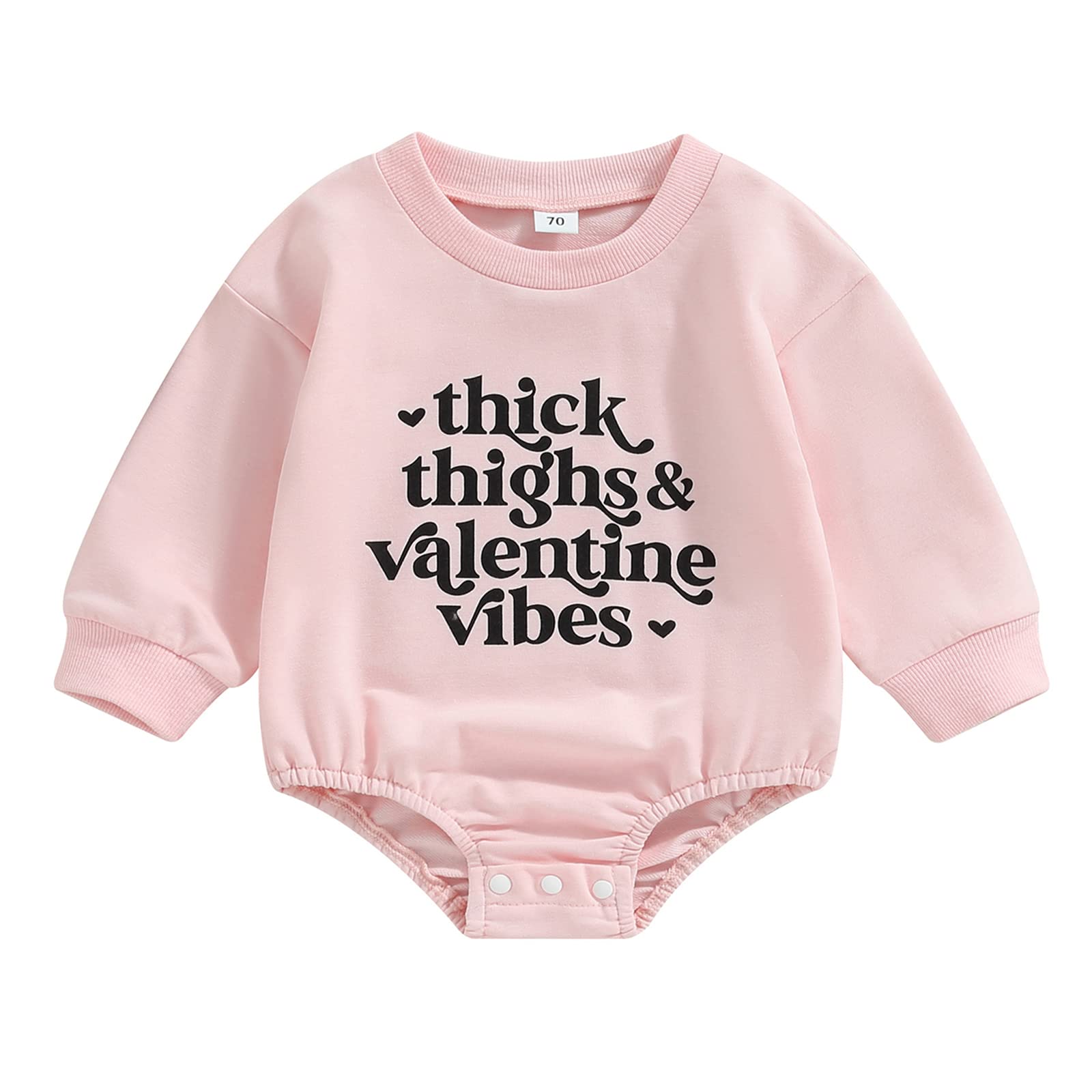 Newborn Baby Girls Valentine's Day Romper Sweatshirt Long Sleeve Letters Print Bodysuit Pullover Tops (Thick Thighs Pink, 6-12 Months)
