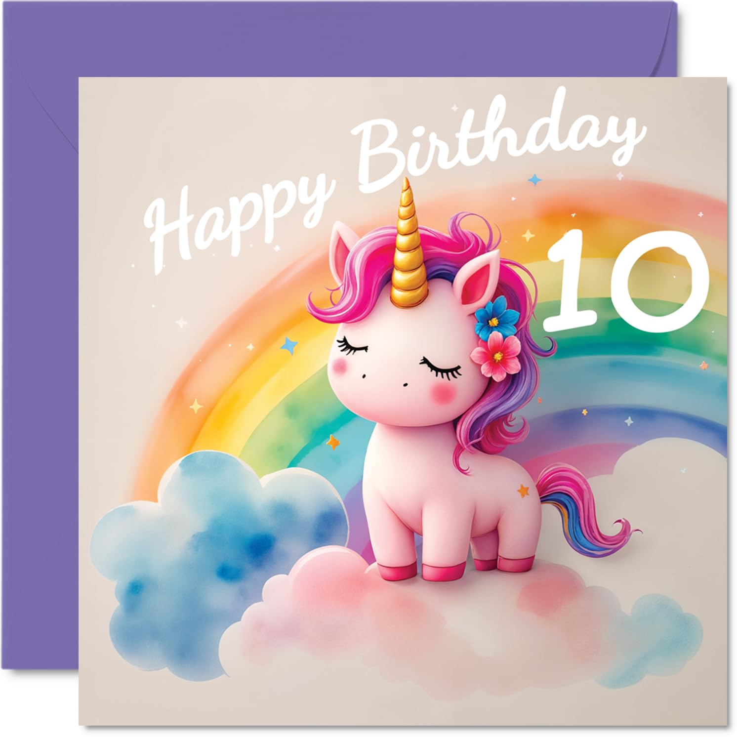 10th Birthday Cards for Girls, Unicorn in the Clouds