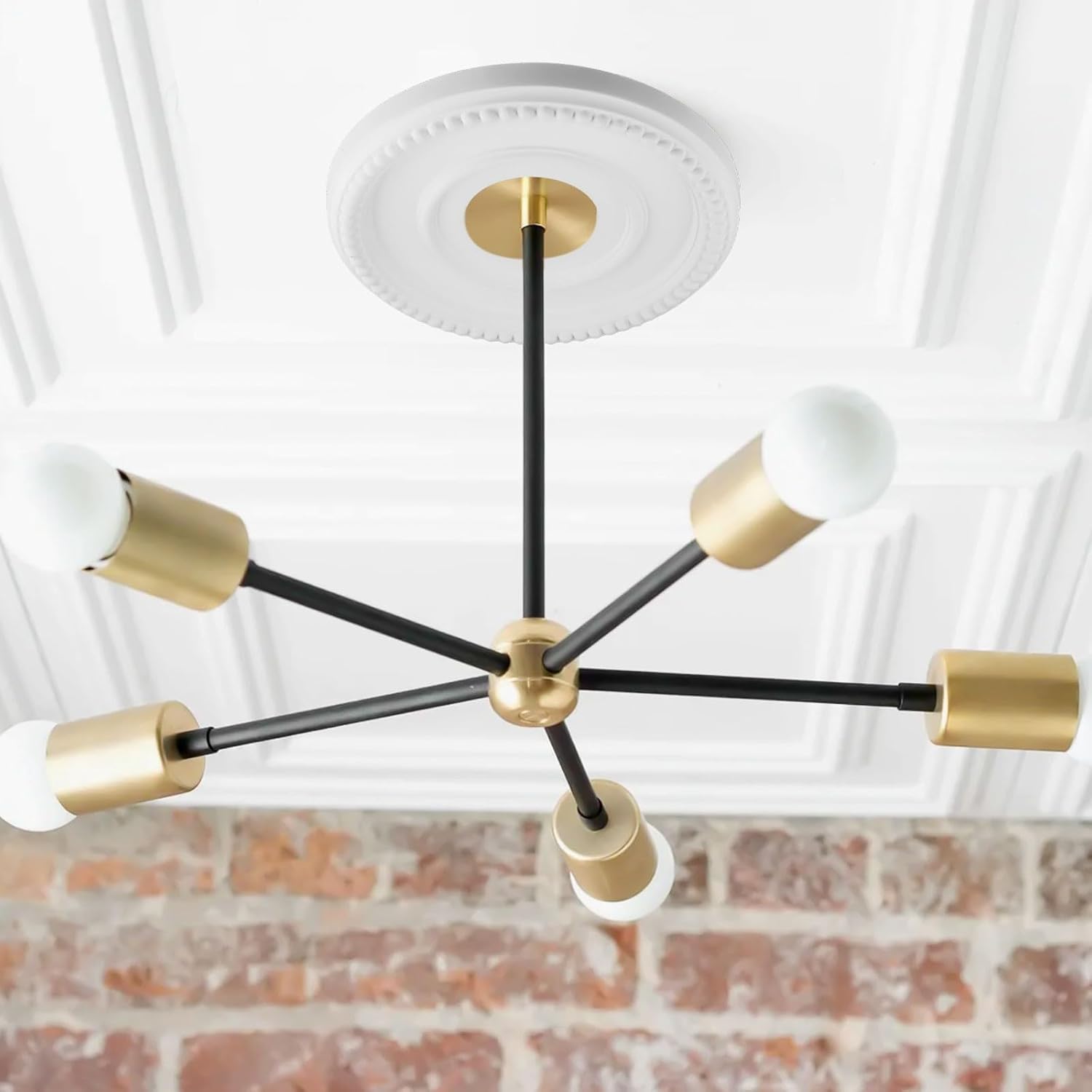 White PU Ceiling Medallion 12.4 Inch, Decorative Ceiling Fan Light Fixtures, Round Rosette to Cracks, Glue Install
