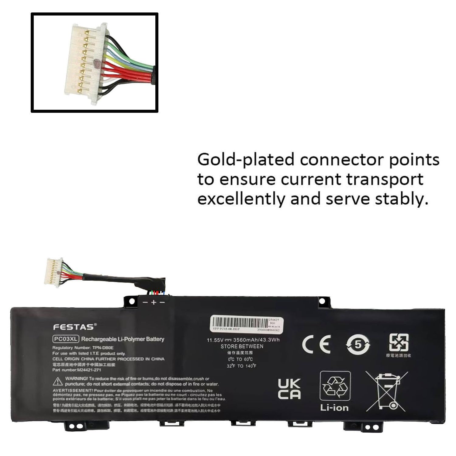11,55 V 43,3 Wh PC03XL HSTNN-OB1W - Batería compatible con HP Pavilion X360 14-BA 14-DY 14M-DY 14-EK 15-ER Pavilion Aero 13-BE0230A 13-BE0000 Serie TPN-DB0E TPN-W152 M24421-AC1 M21 4648 - 005