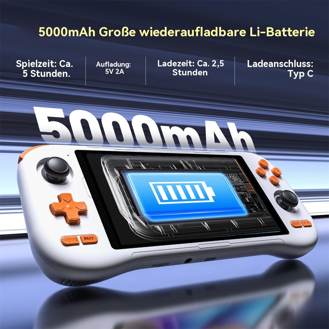 K56 Handheld Spielkonsole – 5,5" FHD Touchscreen, Android 14, 5000mAh Akku, Moonlight & Steam Link, Retro & PC Spiele, 5G WiFi, Dual Joysticks (Schwarz, 128, GB)