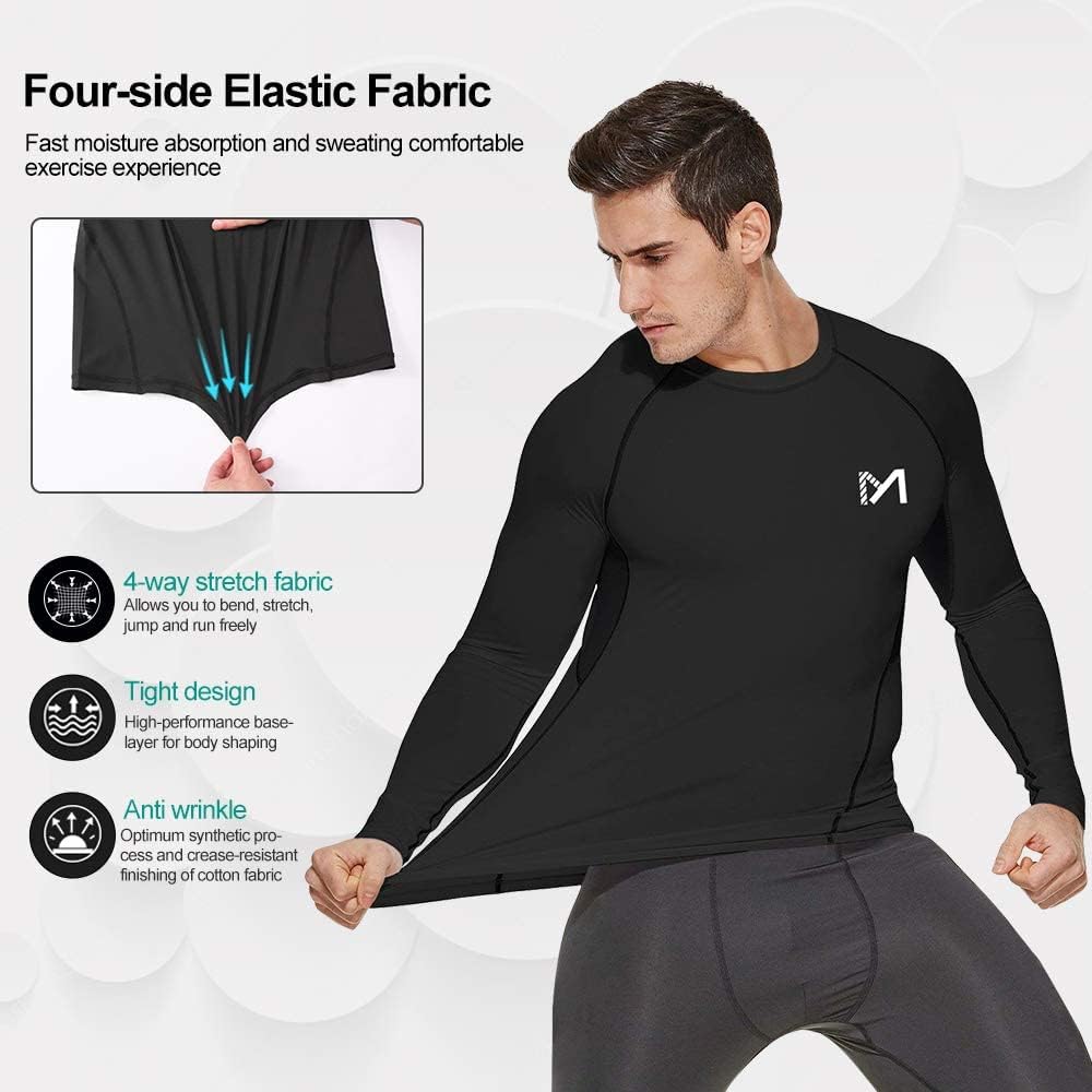 MEETYOO Mens Men's Compression Shirt Long Sleeve Athletic Workout Shirt - Image 4