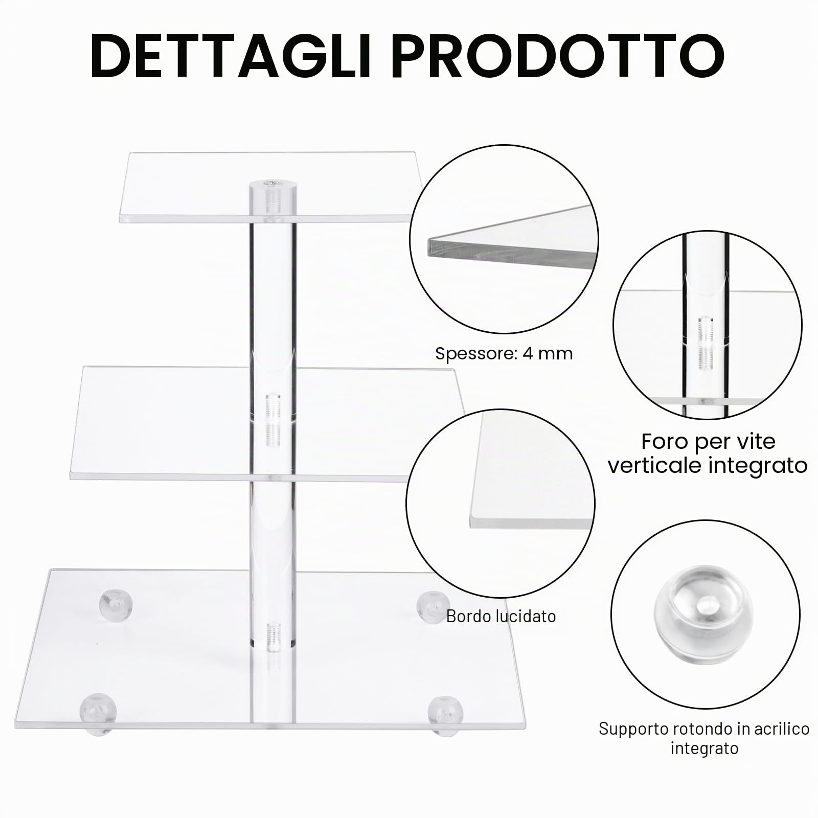 ECOSEAO Supporto per cupcake, 3 livelli, trasparente, quadrato, per cupcake, dessert, pasticceria, torre, supporto per matrimonio, compleanno, decorazione per la casa (25,4 cm)