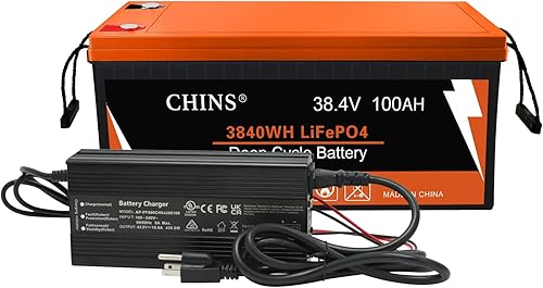 CHINS Batería de litio para carrito de golf de 36 V 100 Ah, batería Bluetooth LiFePO4, BMS de 200 A, corriente máxima de 1000 A, incluye cargador de