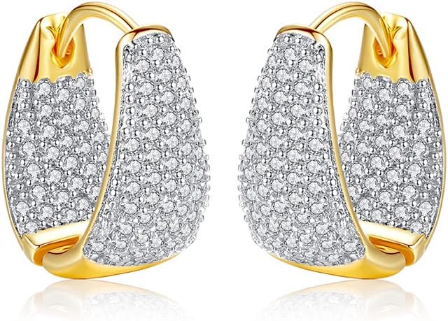 Chunky 14K Gold Round Hoop Earrings with Sparkling Moissanite for Women, Luxury Huggie Style, Trendy Fashion Jewelry Gift, Suitable for Evening Events and Parties