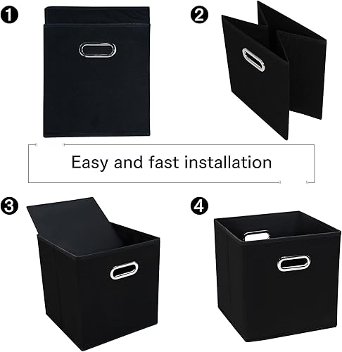 Miniatura 7 de Contenedores de almacenamiento de tela negra, cajas organizadoras de cubos de 13 pulgadas, canastas organizadoras de tela, canastas plegables con