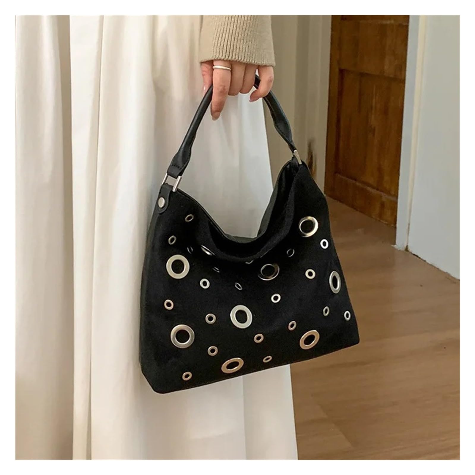 Bolso Tachuelas Bolso de mano retro con remaches de metal de nicho for mujer Versátil estilo motero bandolera