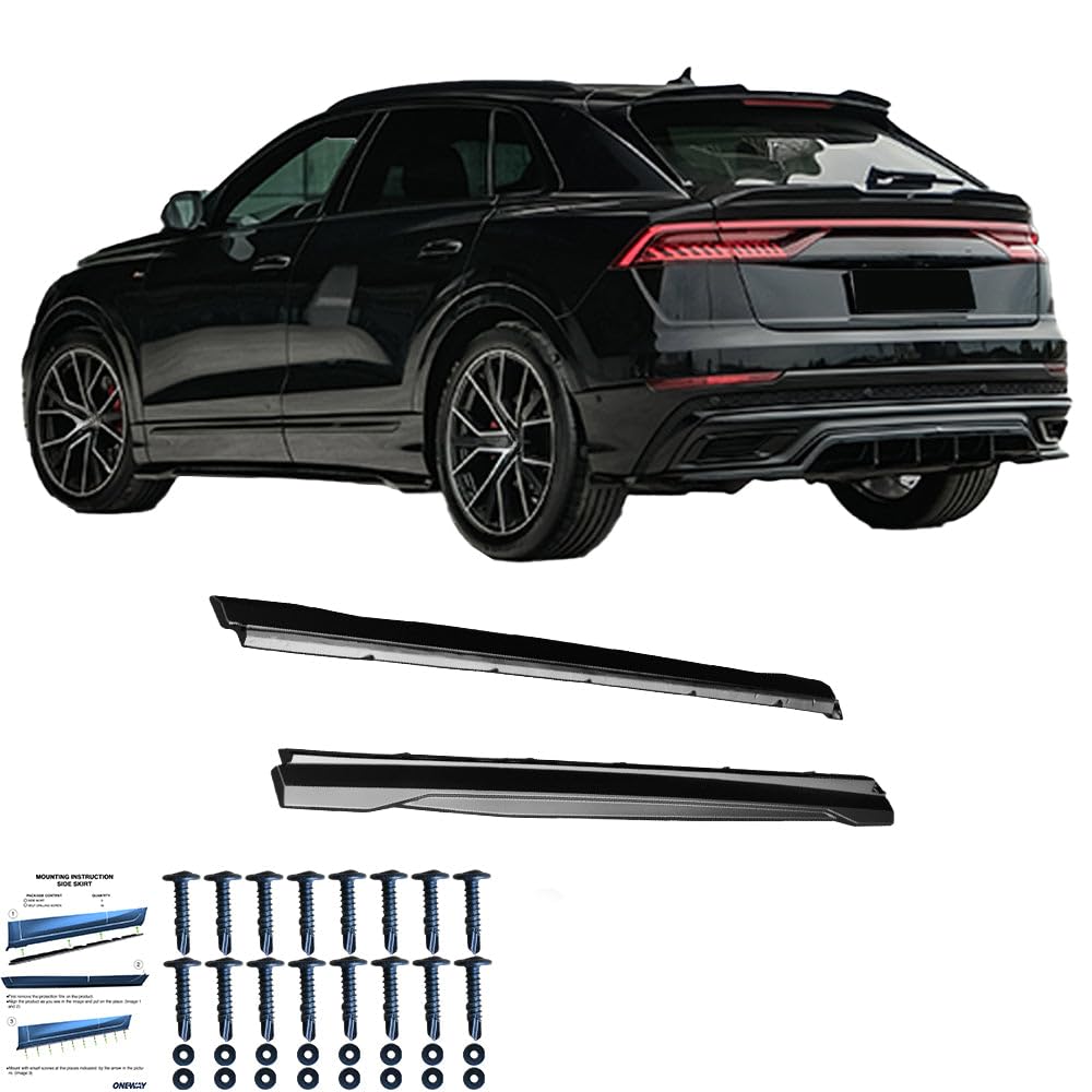 Set minigonne laterali Oneway compatibili con Audi Q8 S-Line e SQ8 MK1 2018-2023 - Nero lucido