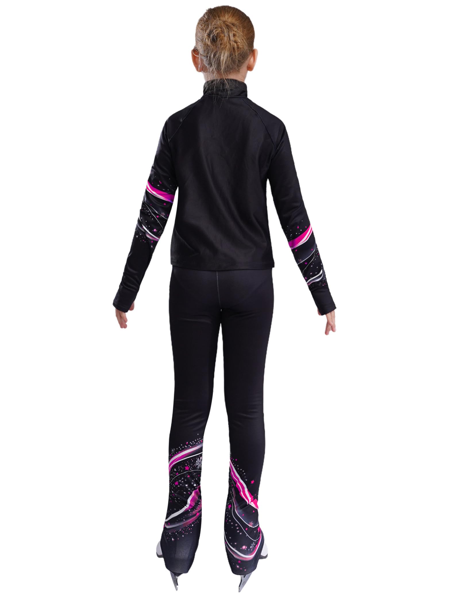 Enfant Fille Ensemble de Patinage Artistique Tenue Danse sur Glace Costume Gymnastique Vêtement Polaire Chaud