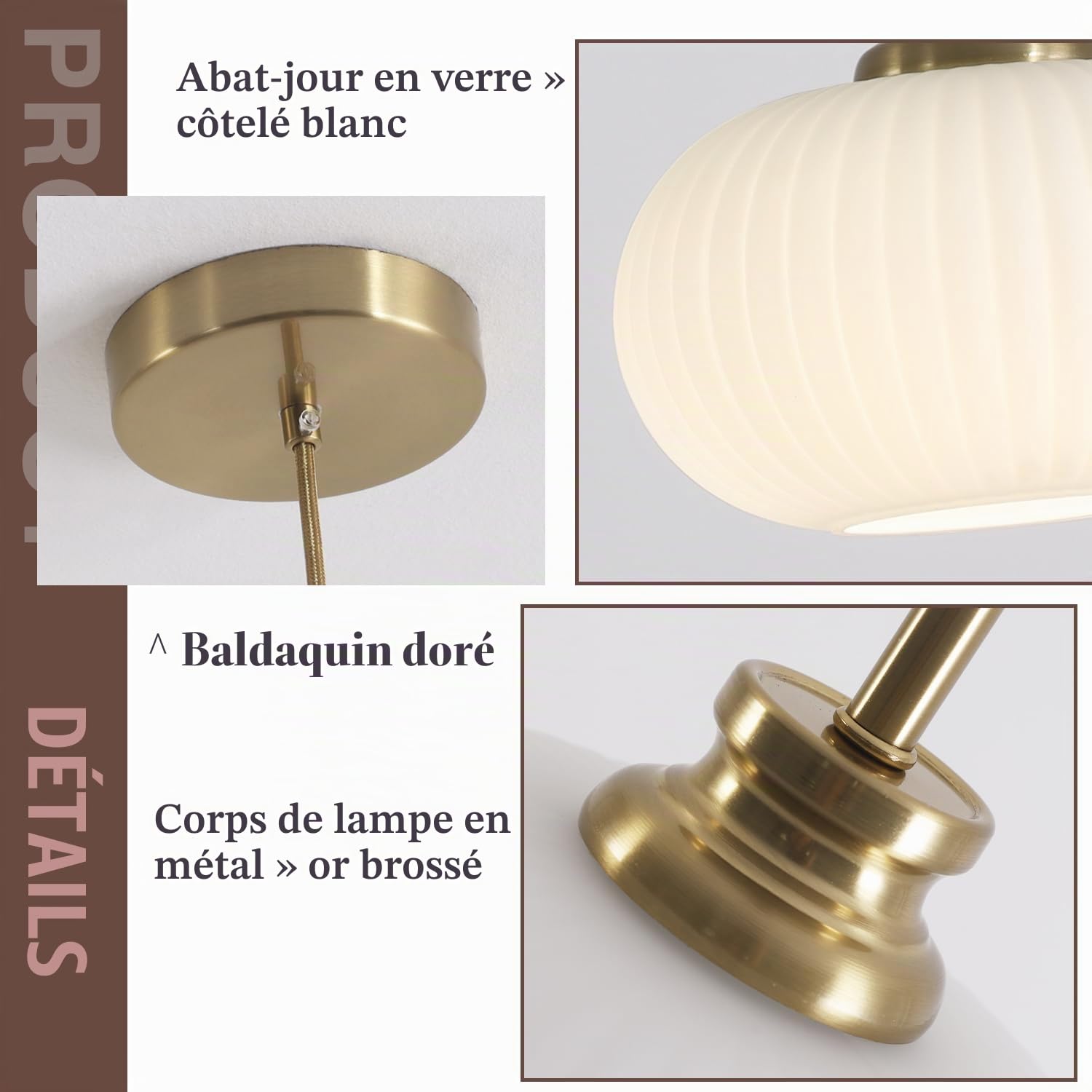 KCO Éclairage suspendu moderne du milieu du siècle vintage doré pendentif léger 7 pouces petit verre de lait suspendu luminaire antique laiton pendentif lumières îlot de cuisine