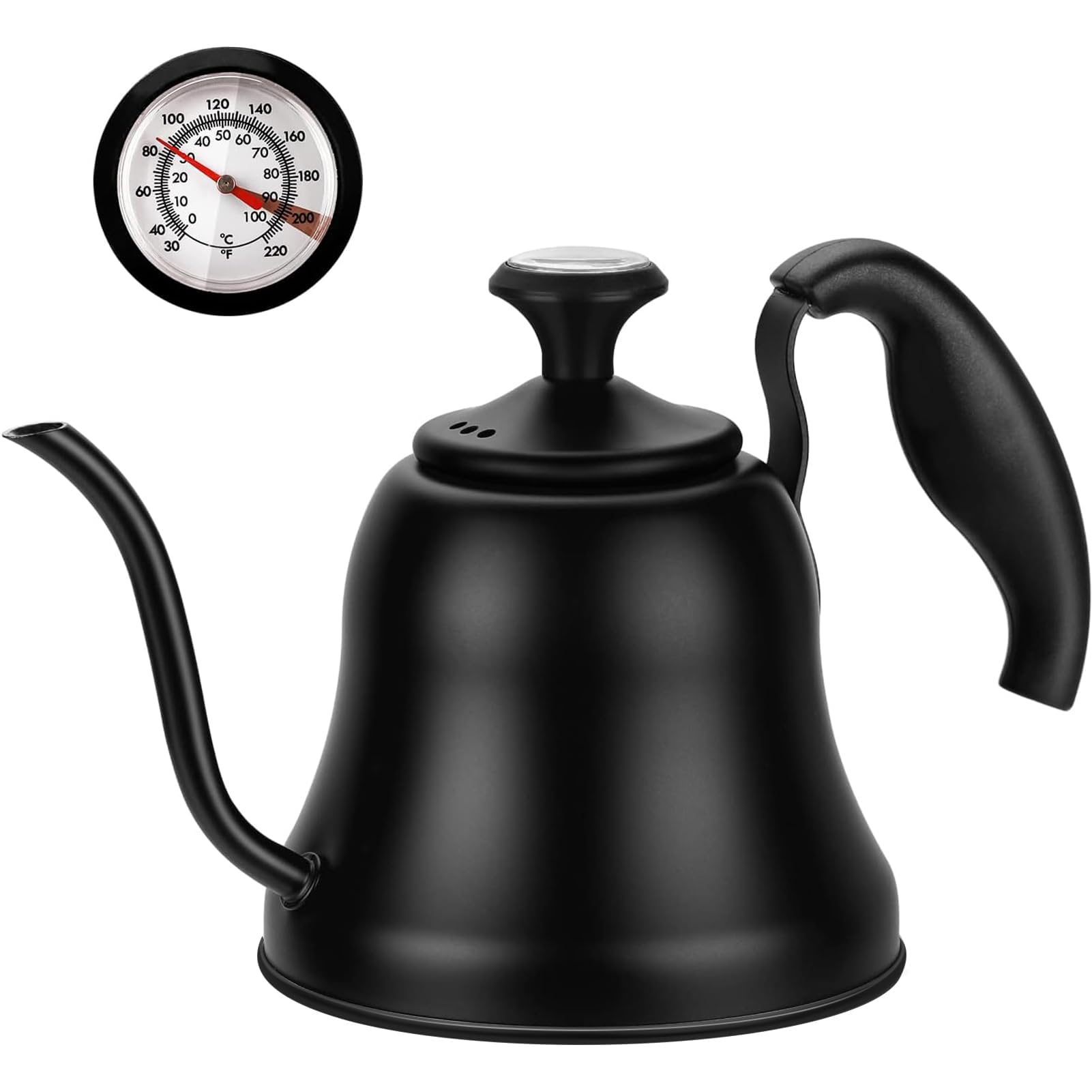 Tea Kettle with Thermometer Stovetop Gooseneck Kettle 28oz 0.8L Pour Over Coffee Pot, Matte Black Camping Home Kitchen Water Boiler, 1Pack