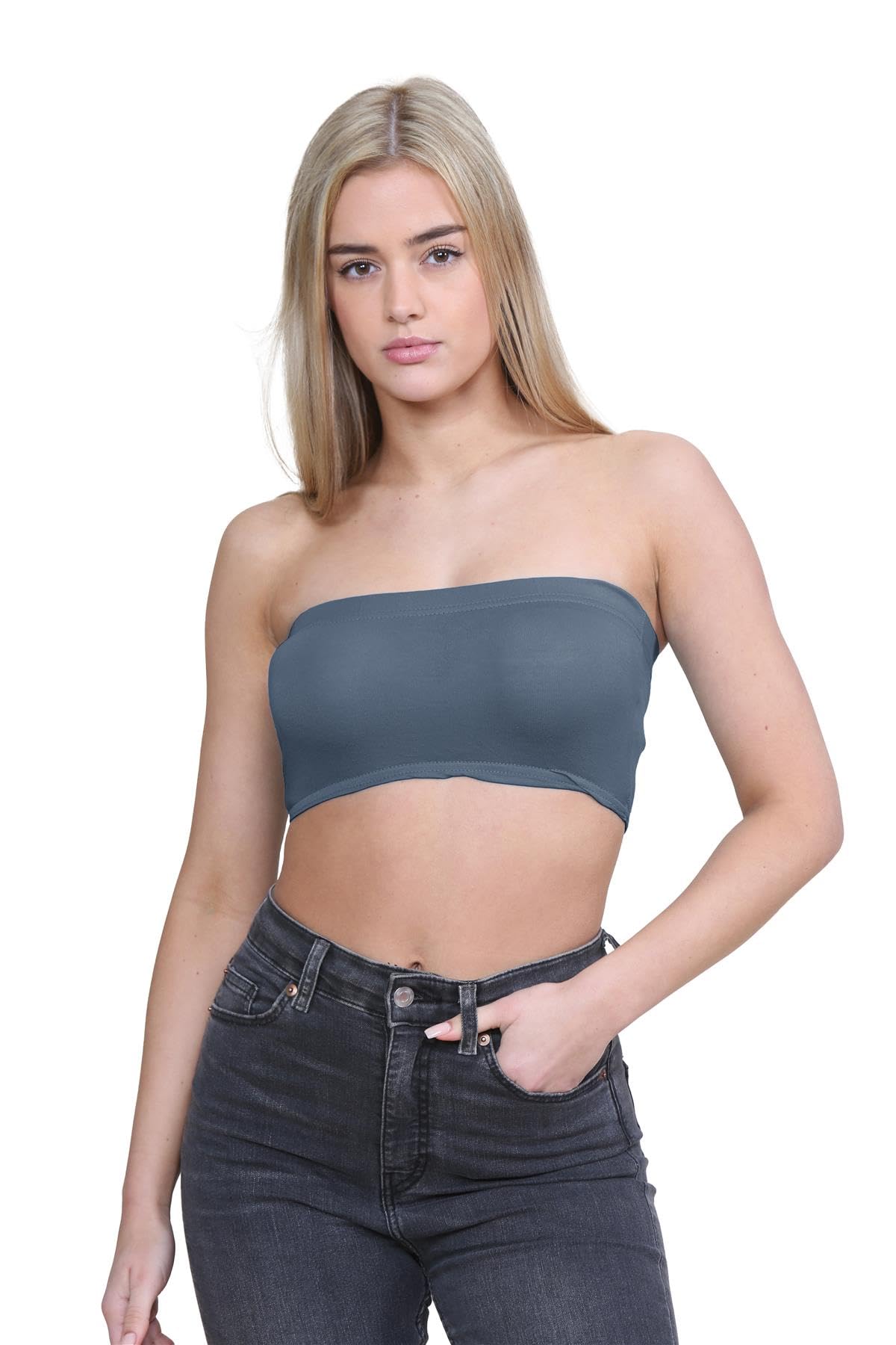Janisramone Women's Slate New Plain Boob Tube Strapless Bandeau Stretch Soft Elastic Vest Bra Crop Top