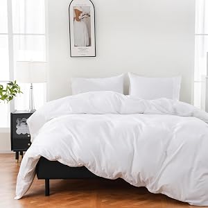 100% Organic Cotton Duvet Cover Queen Size Luxury 400 Thread Count Sateen Comforter Cover Soft and Breathable Cooling Bedding Set 3 Piece（White;Queen）